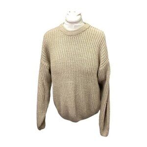 Basic Editions Vintage Mens Loose Knit Crewneck Sweater, Tan, size M